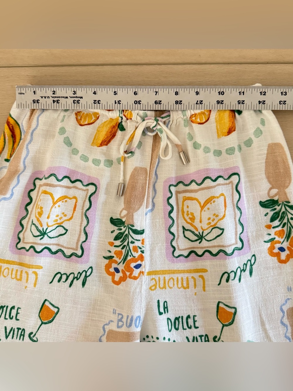 Label of Love Ciao Bella Lemon Print Wide Leg Linen Blend Pants Size Small - Picture 5 of 8